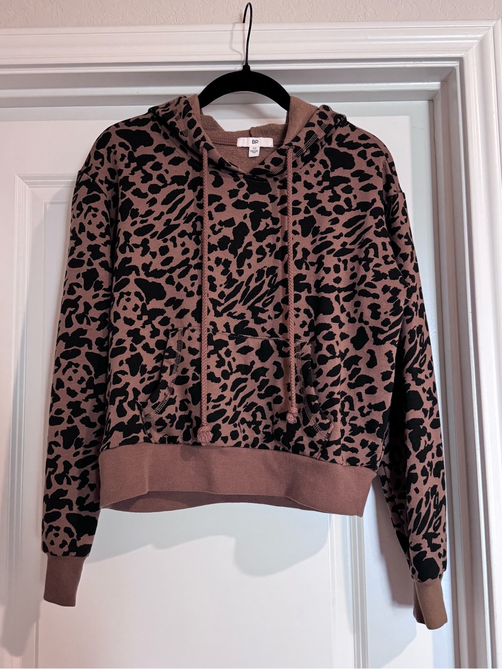 BP Taupe cropped boxy Leopard Print Hoodie Pullover